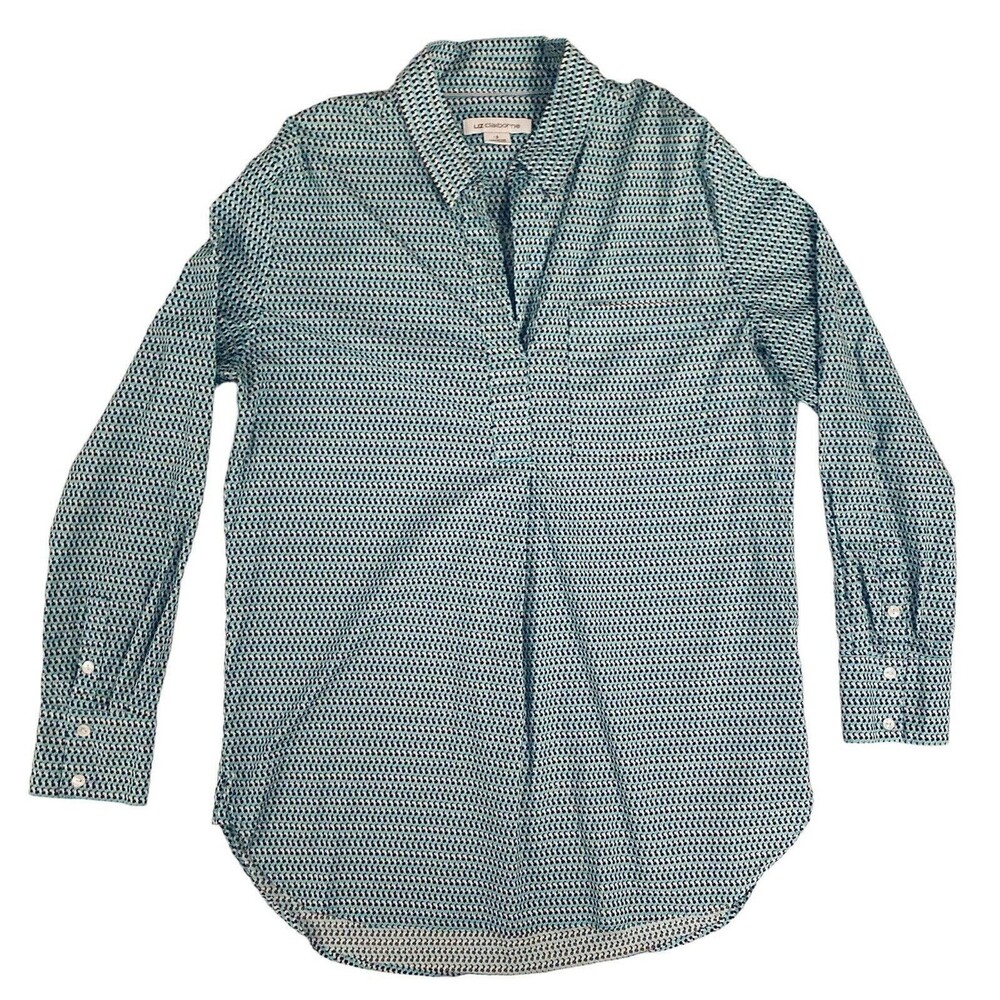 Liz Claiborne Womens S Geometric Knit Blouse Split V Neck Long Sleeve Shirt